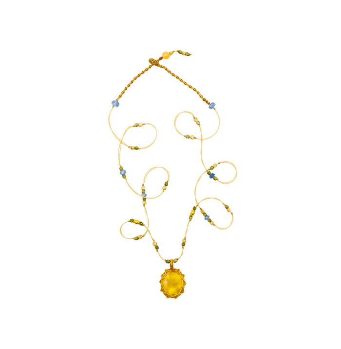 So Precious Necklace Tibetan Short - Glassfilled Yellow - Sapphire Mix - Beige Thread