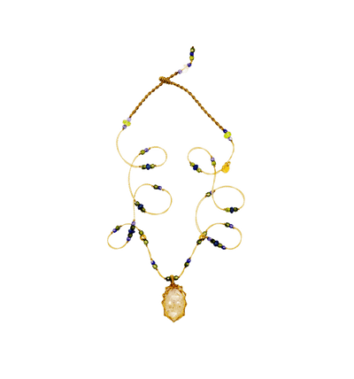 So Precious Collier Court Tibétain - Glasgefüllt Hellrosa - Mix Saphir - Beige Faden