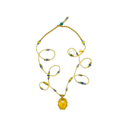 So Precious Collier Court Tibétain - Glasgefüllt Gelb - Mix Saphir - Beige Faden