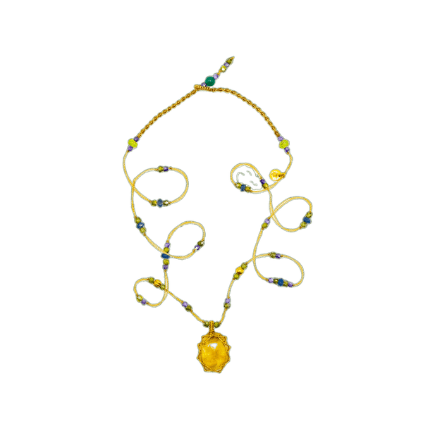 So Precious Collier Court Tibétain - Glassfilled Jaune - Mix Saphir - Fil Beige