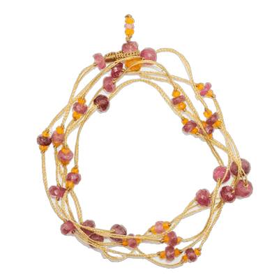 Collier & Bracelet Laly Duo - Cornaline & Tourmaline Rose - Fil Beige