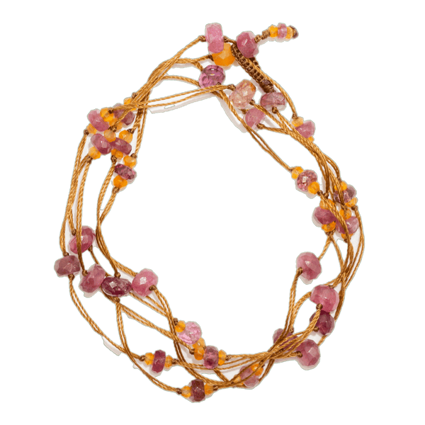 Collier & Bracelet Laly Duo - Cornaline & Tourmaline Rose - Fil Tabac