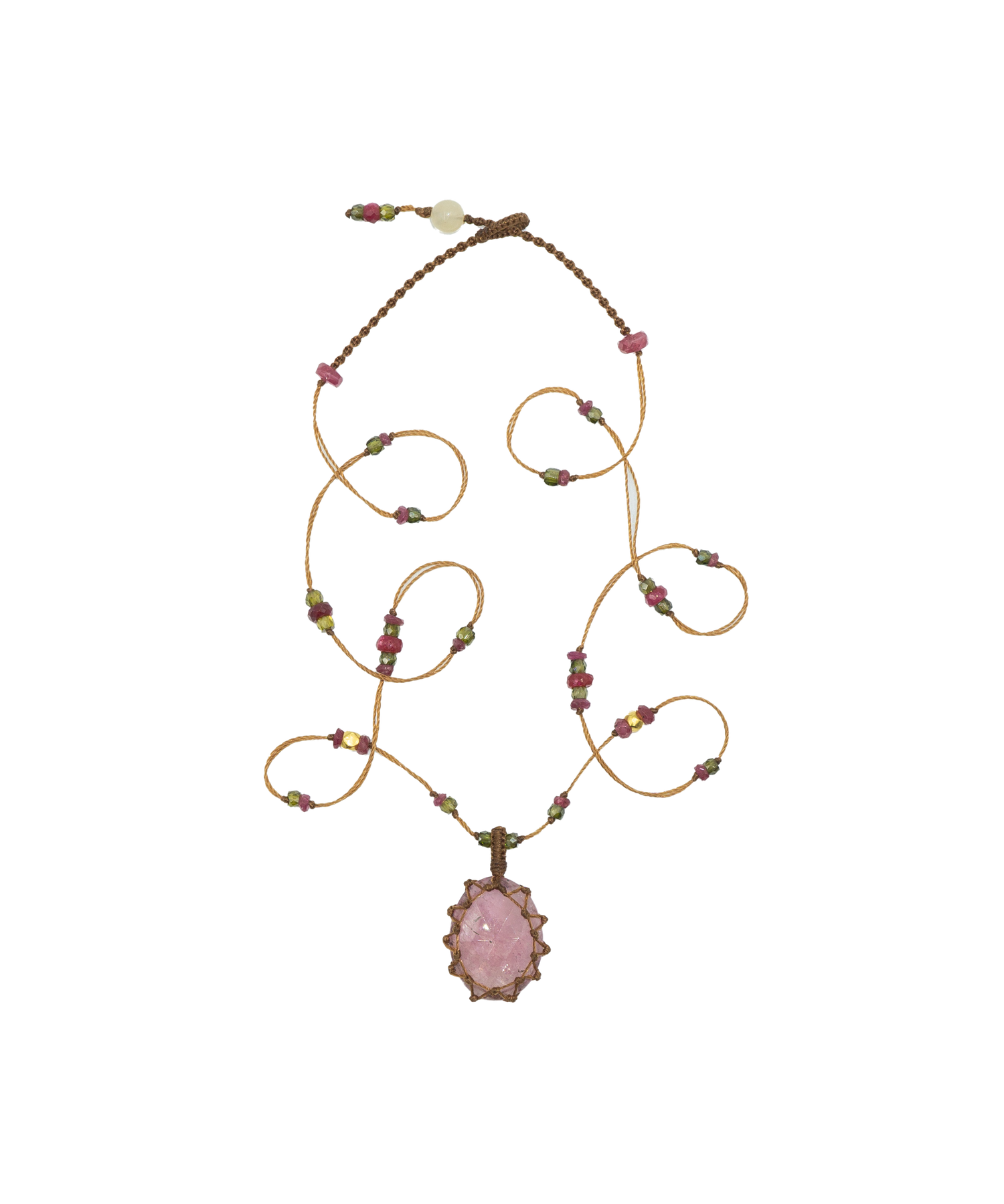 So Precious Collier Court Tibétain - Glassfilled Rose - Mix Rubis - Fil Tabac