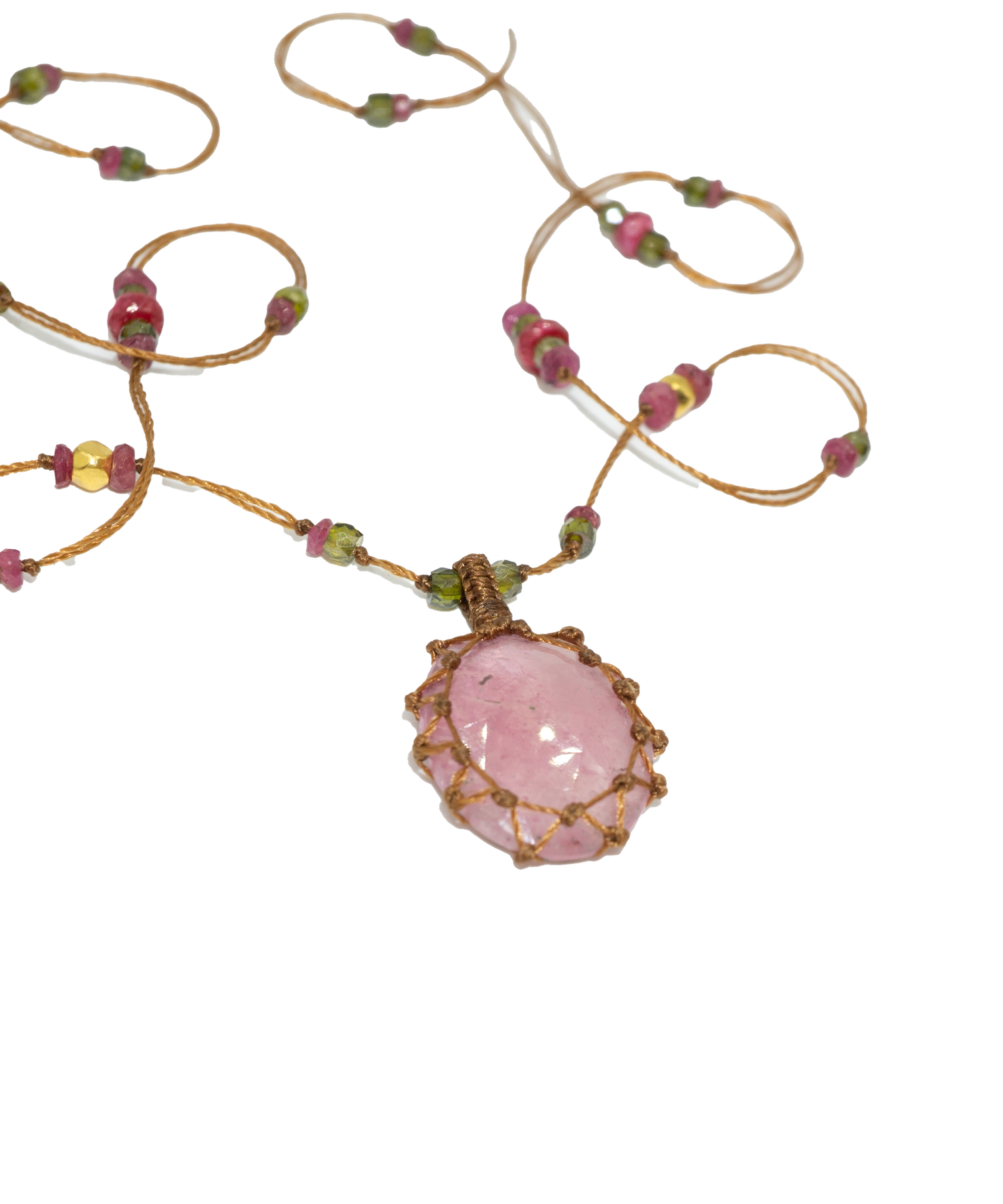 So Precious Short Tibetan Necklace - Glassfilled Rose - Mix Ruby - Tobacco Thread