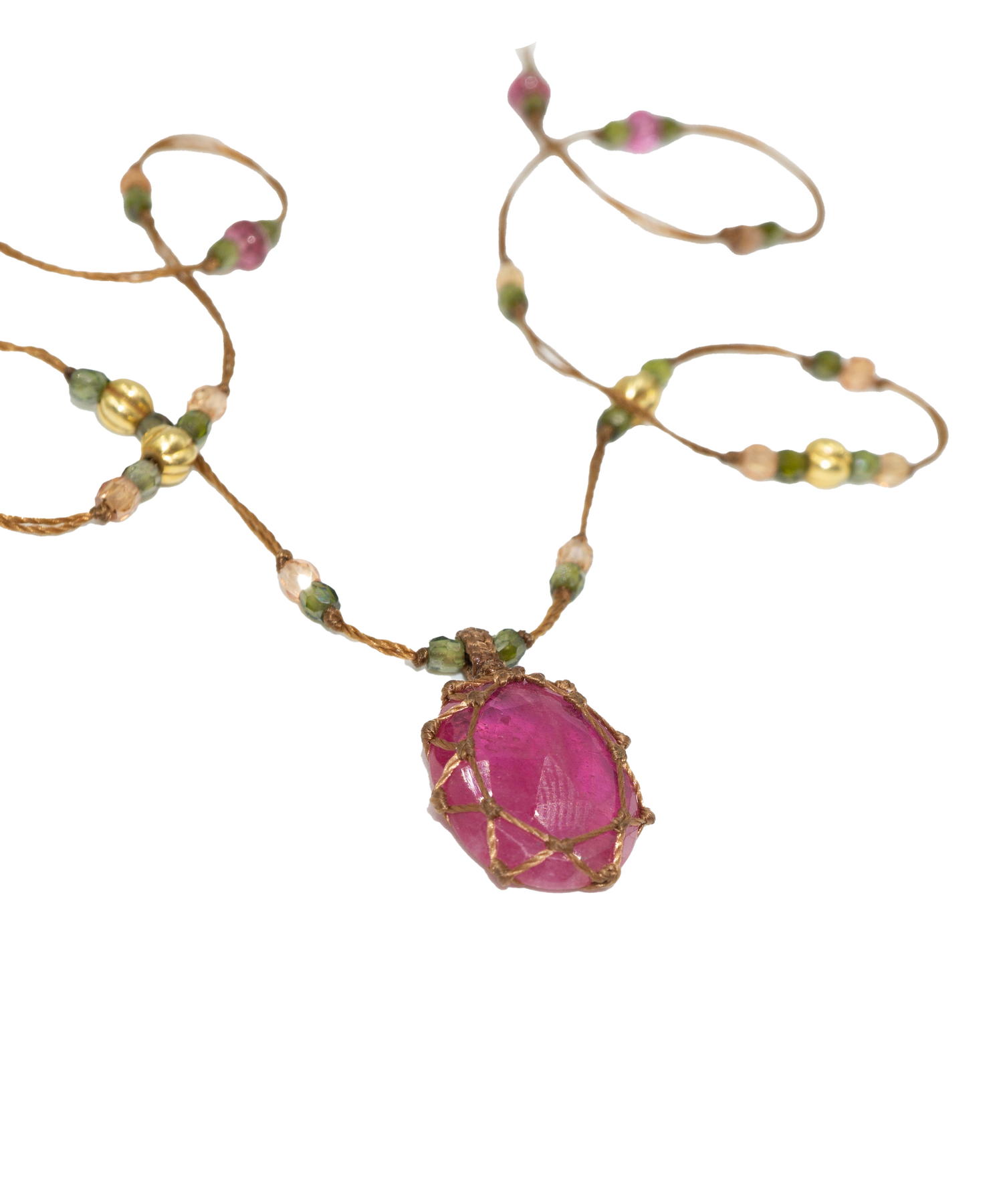 So Precious Collier Court Tibétain - Glassfilled Rose - Mix Tourmaline Rose - Fil Tabac