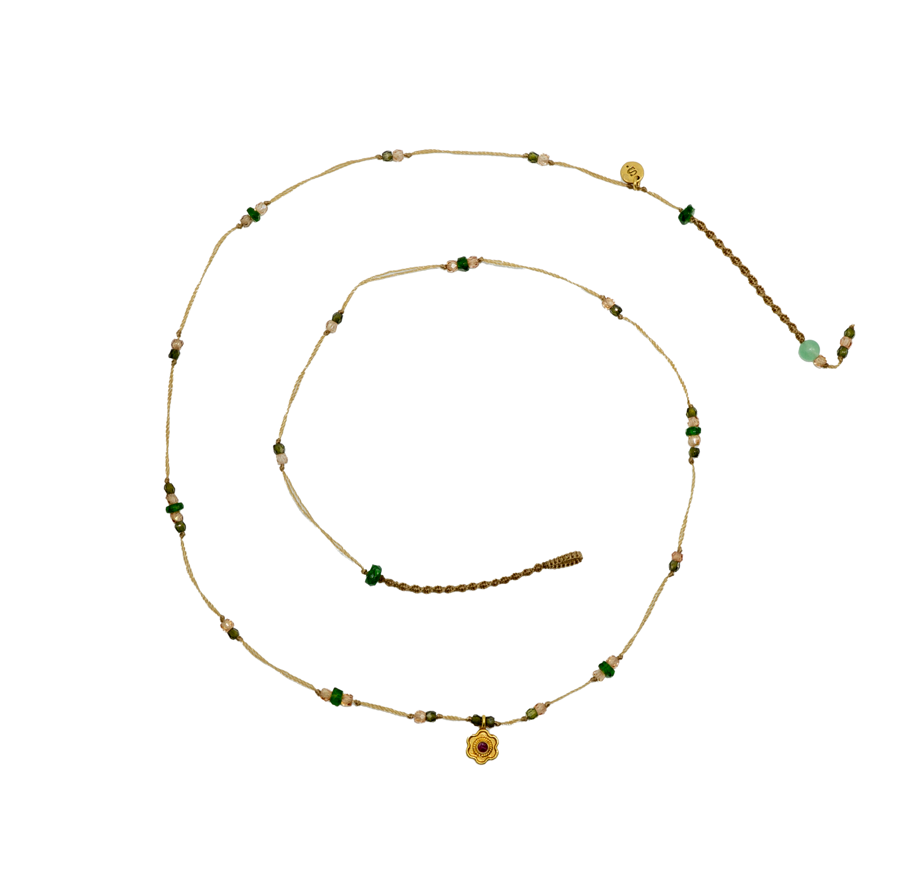 Goldie Flower Necklace - Ruby - Mix Tsavorite - Beige Wire