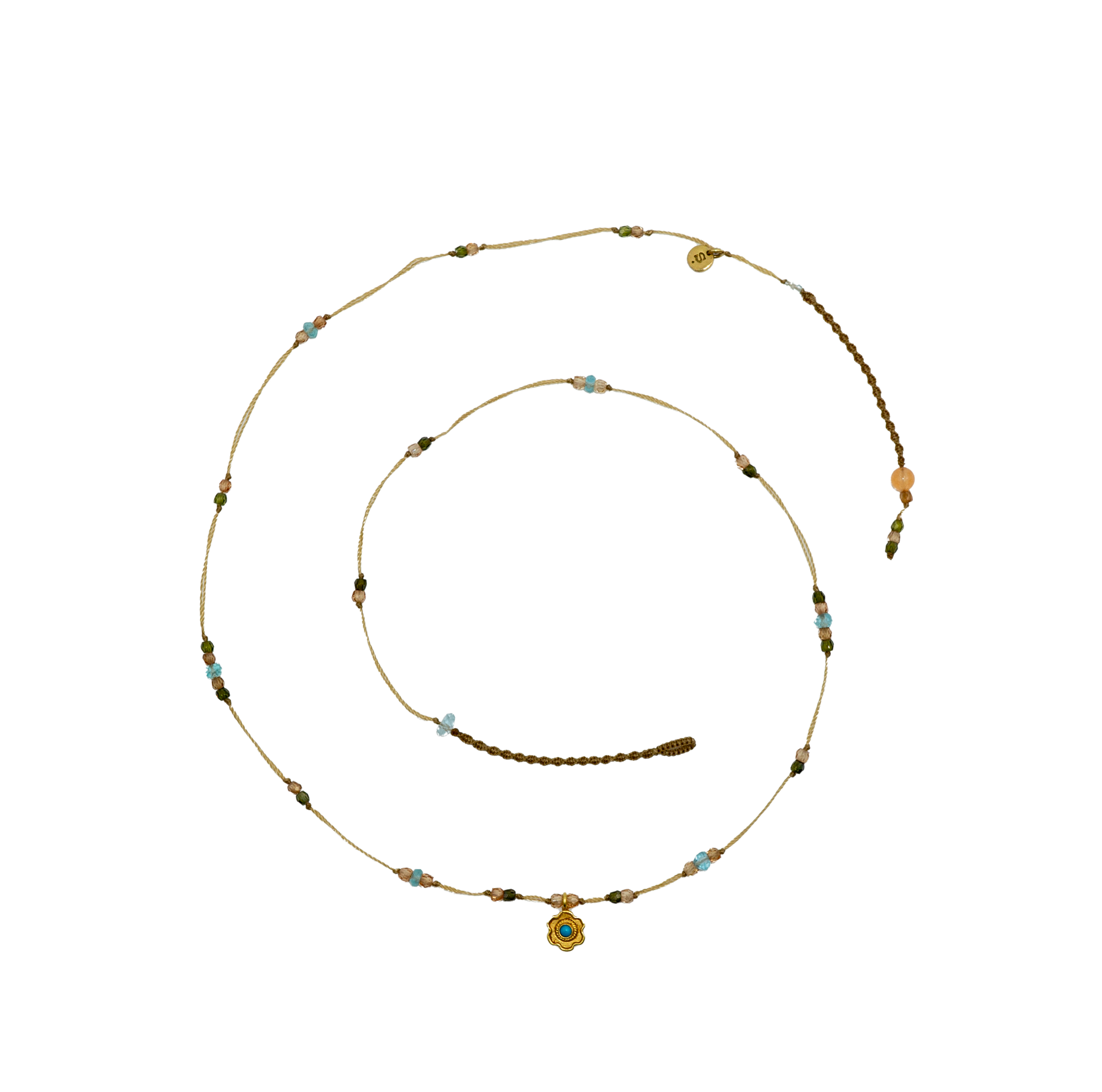 Goldie Flower Necklace - Turquoise - Mix Aquamarine - Beige Thread