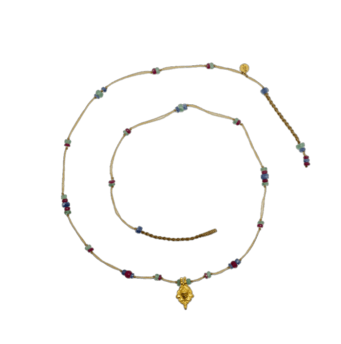 Collier Goldie - Edelstein-Mix - Beiger Faden