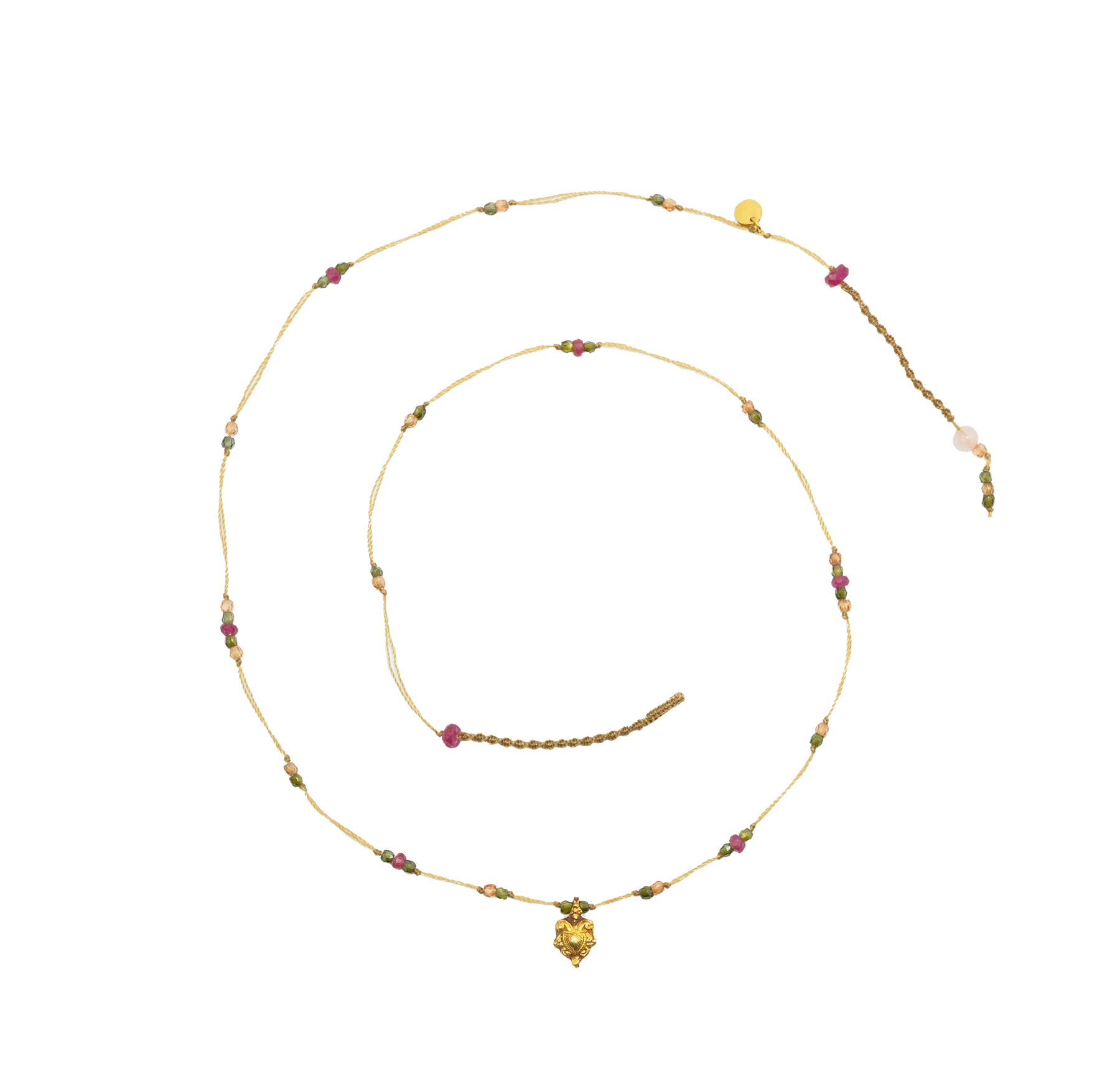 Goldie Necklace - Mix Pink Tourmaline - Beige Thread