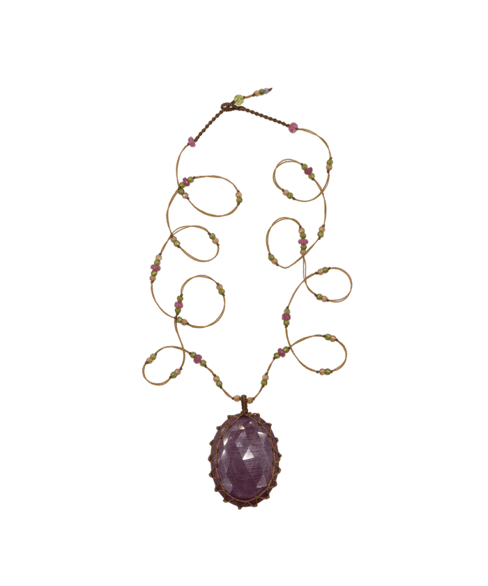 Sautoir Tibétain - Rubis - Mix Tourmaline Rose - Fil Tabac