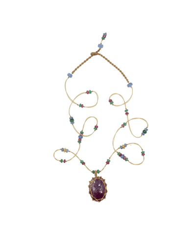 So Precious Collier Court Tibétain - Rubis - Mix Précieux - Fil Beige