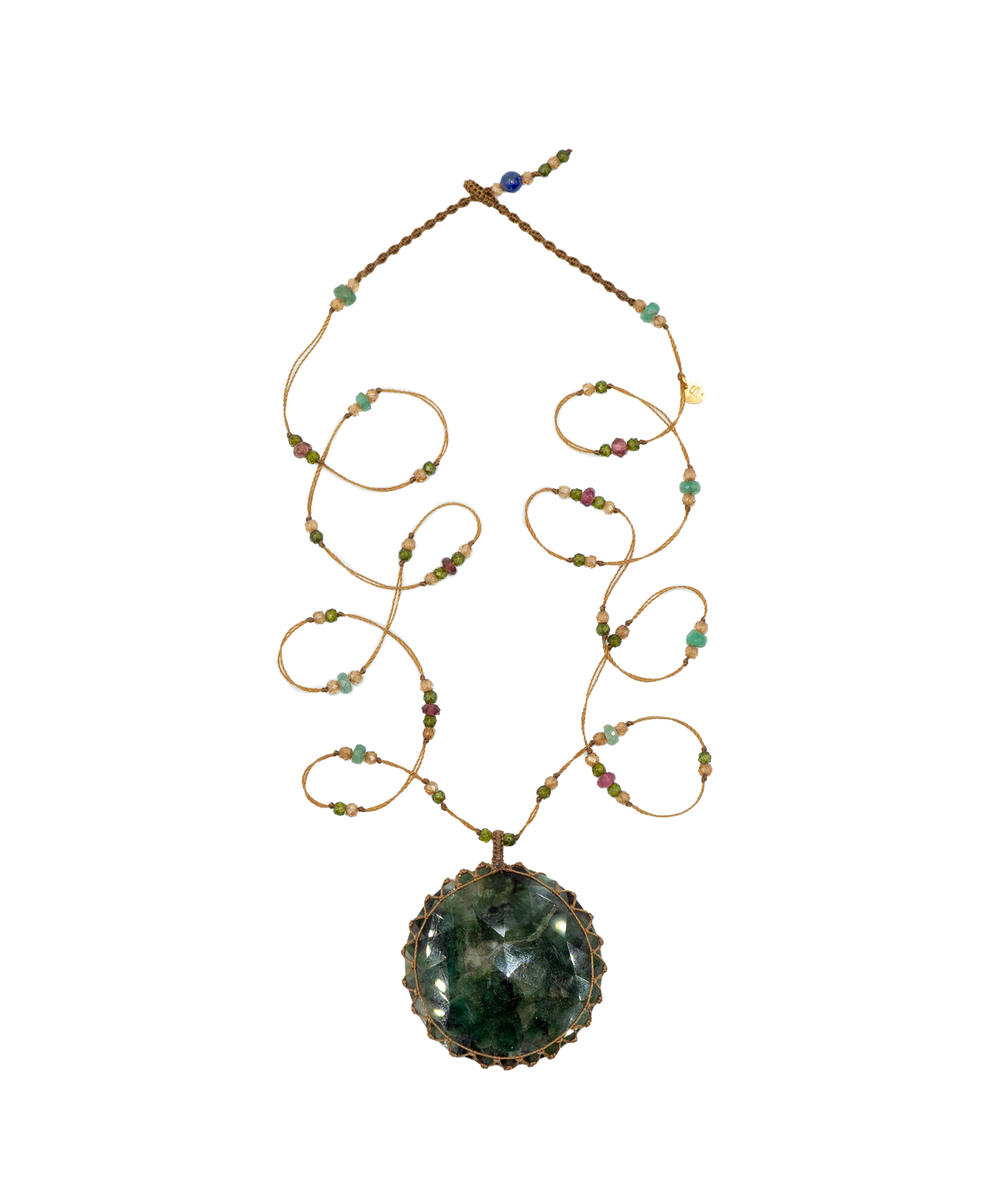 Tibetan Long Necklace - Emerald - Precious Mix - Tabac Thread