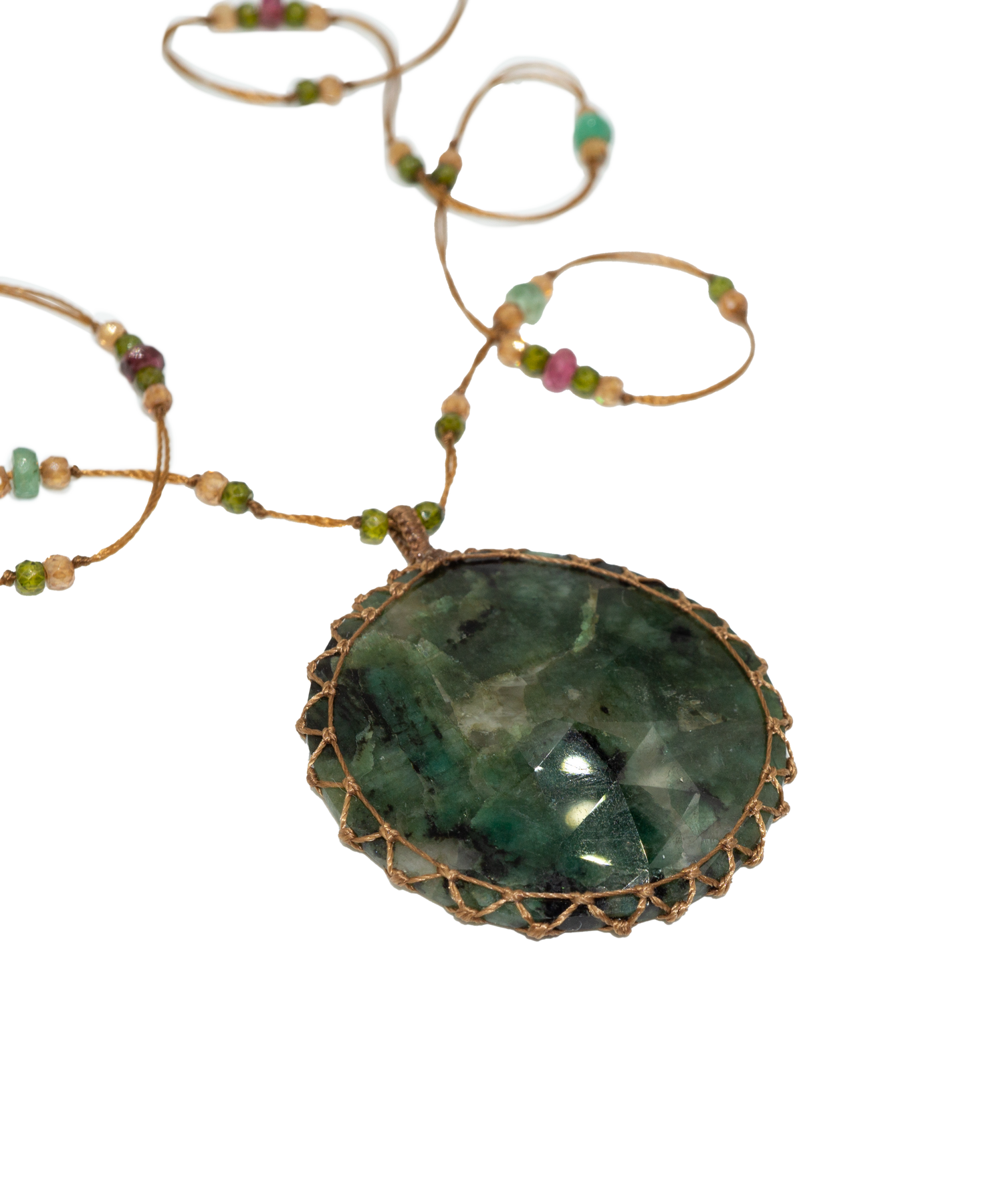 Tibetan Long Necklace - Emerald - Precious Mix - Tabac Thread