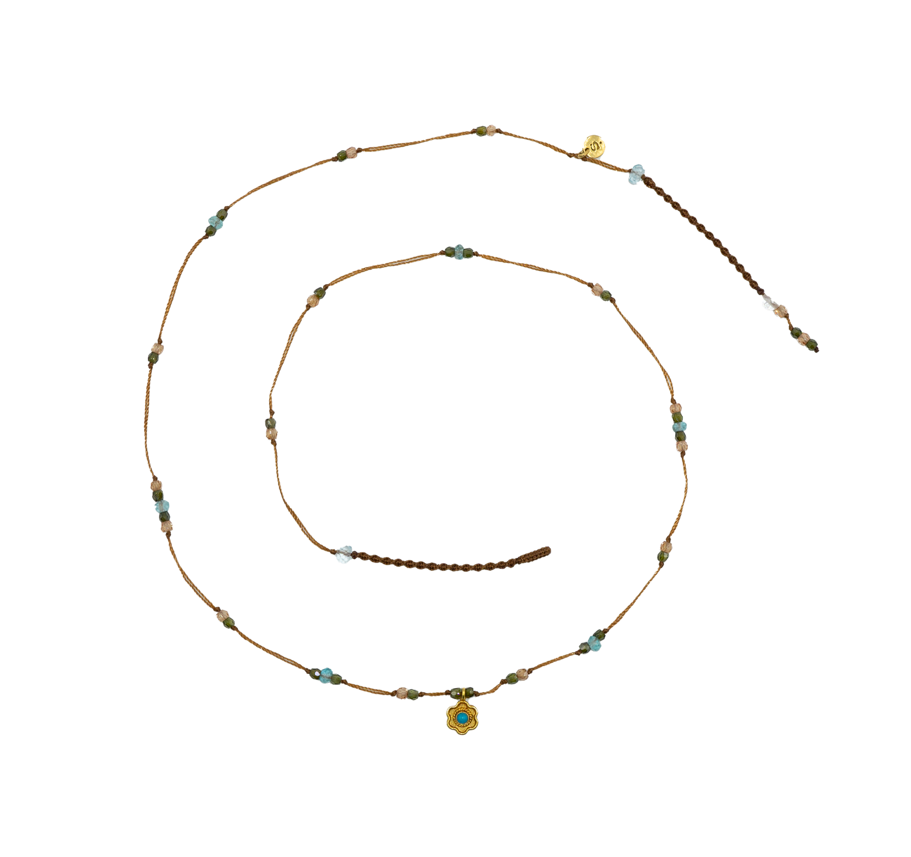 Goldie Flower Necklace - Turquoise - Mix Aquamarine - Tobacco Thread