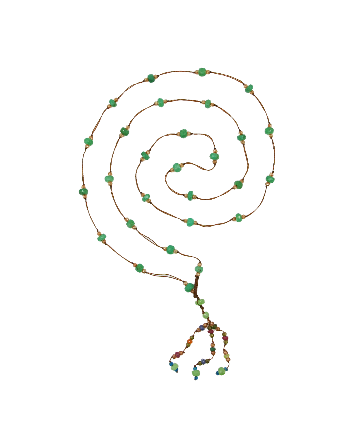 Holy Chrysoprase long necklace - Tabac thread