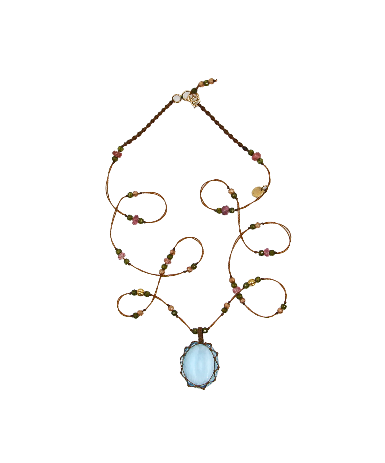 So Precious Collier Court Tibétain - Topaze Bleue - Mix Tourmaline Rose - Fil Tabac