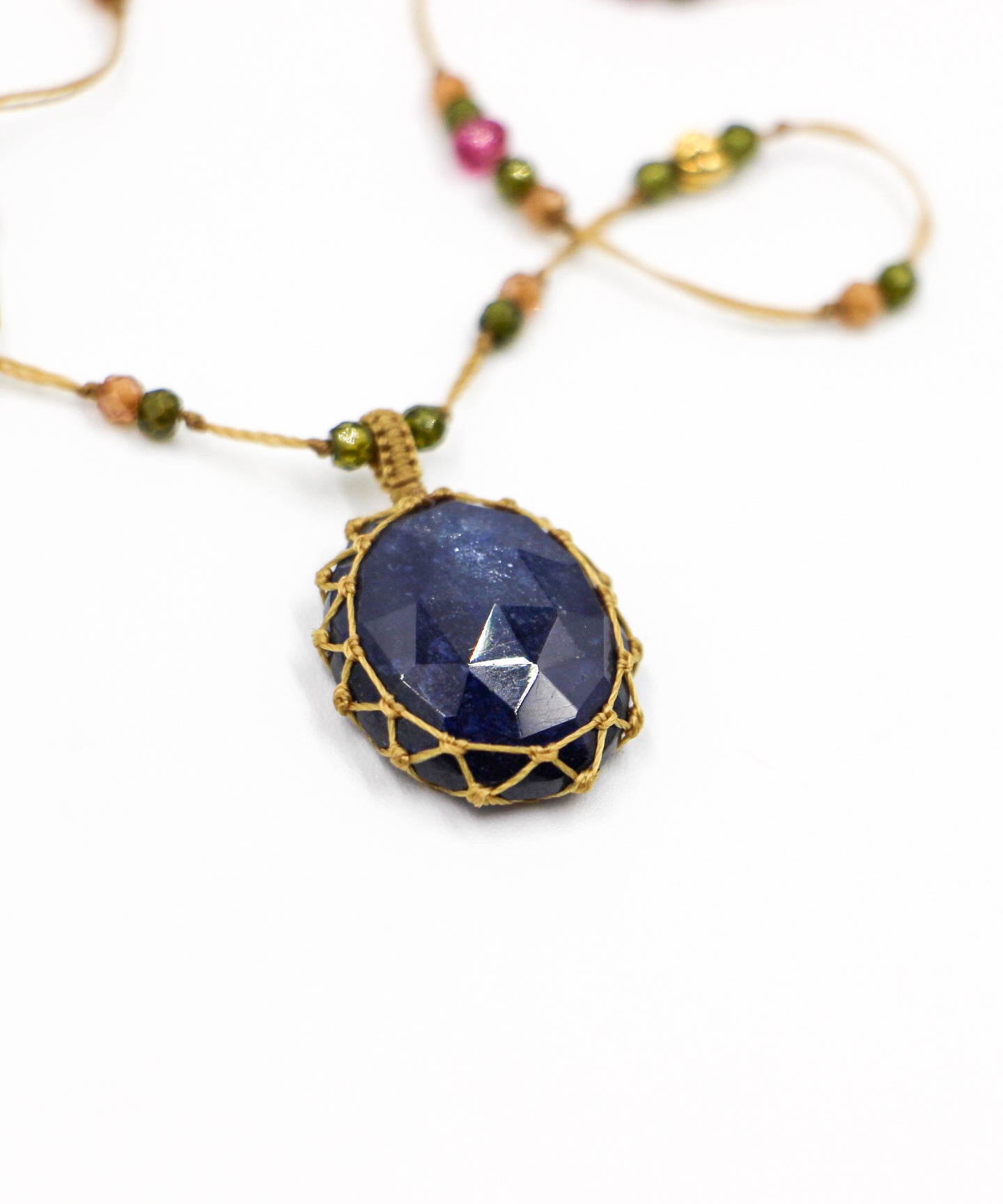 So Precious Collier Court Tibétain - Glassfilled Bleu - Mix Tourmaline Rose - Fil Beige