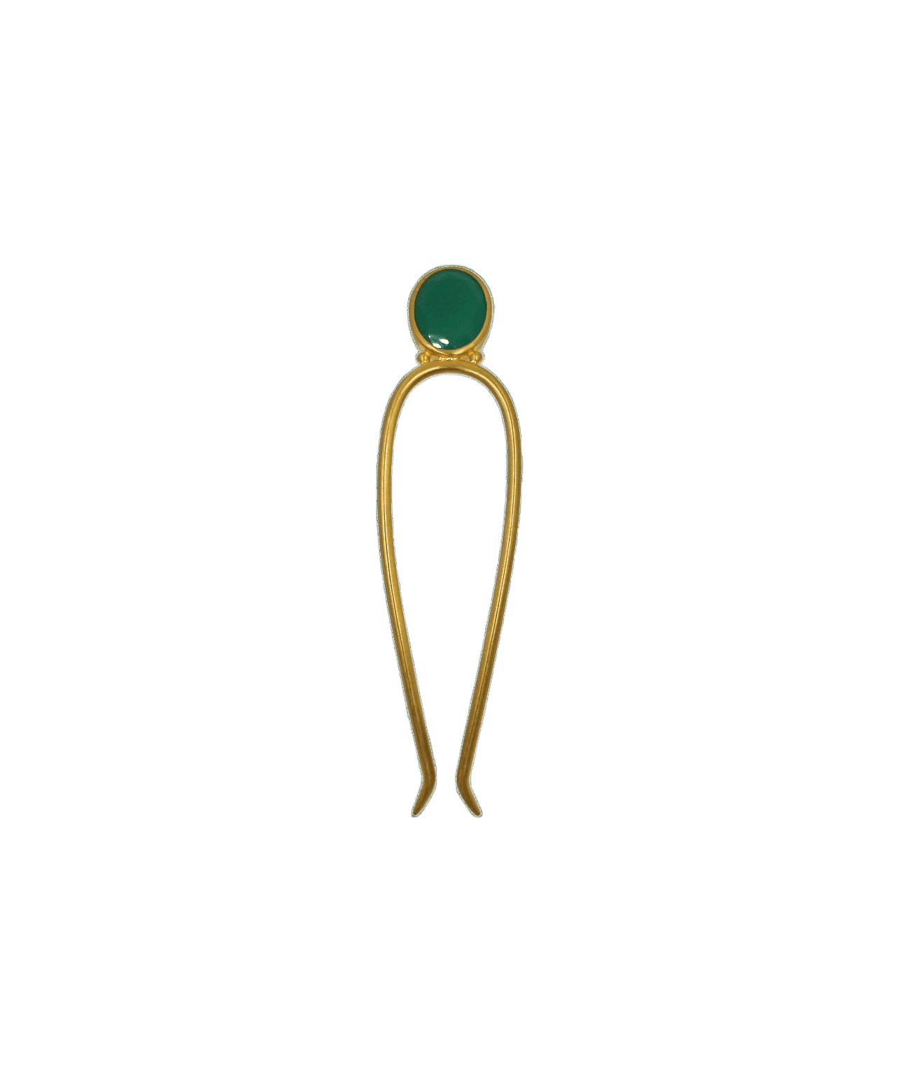 Épingle à Cheveux Sharing en Onyx Vert, fil beige, 10 cm