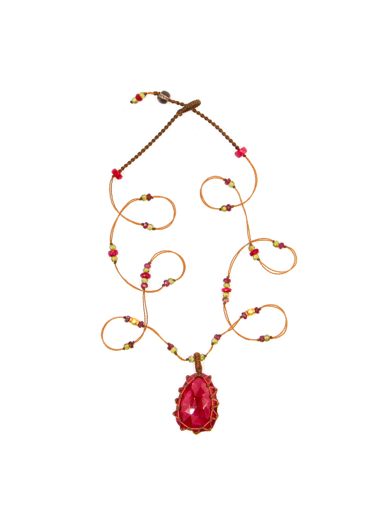 So Precious Collier Court Tibétain - Glassfilled Rouge - Mix Rubis - Fil Tabac