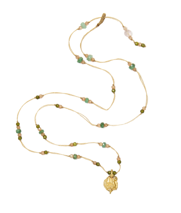 Collier Goldie - Edelstein-Mix - Tabakfarbenes Band