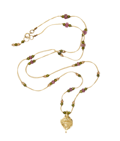 Collier Goldie - Edelstein-Mix - Tabakfarbenes Band