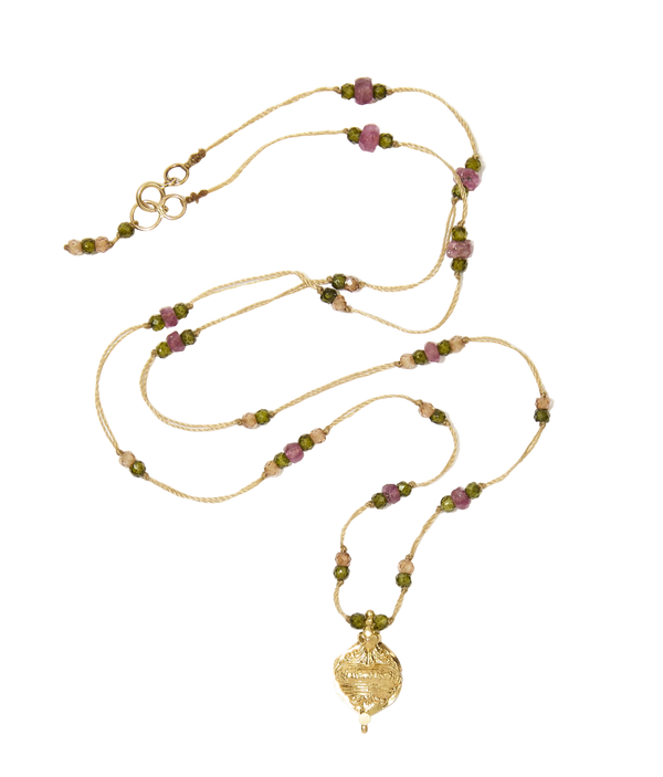 Collier Goldie - Edelstein-Mix - Tabakfarbenes Band