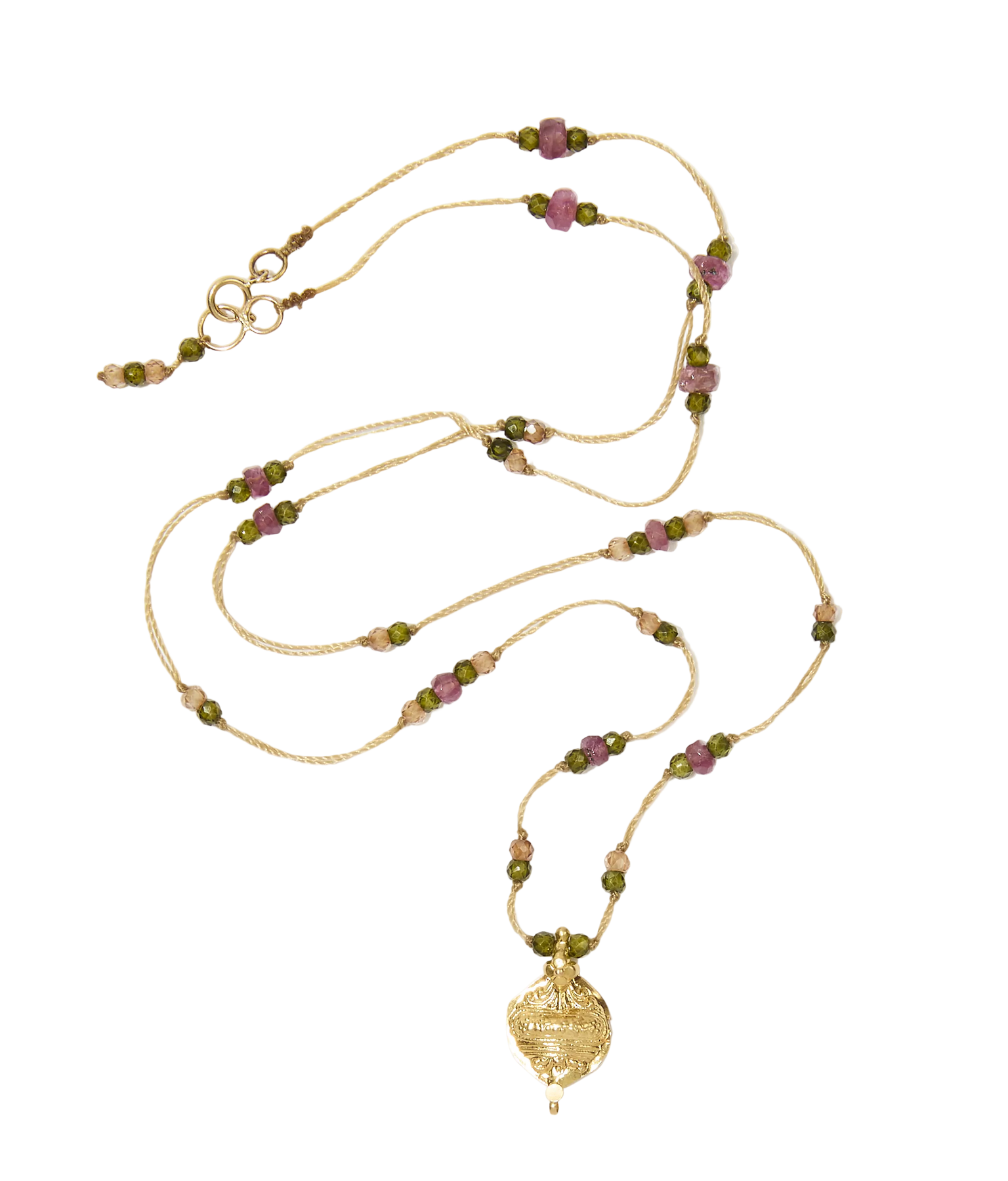 Collier Goldie - Edelstein-Mix - Tabakfarbenes Band