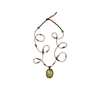 So Precious Necklace Short Tibetan - Kyanite Mint - Tsavorite Mix - Tobacco Thread