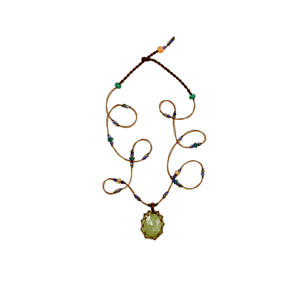 So Precious Collier Court Tibétain - Kyanite Mint - Mix Tsavorite - Fil Tabac