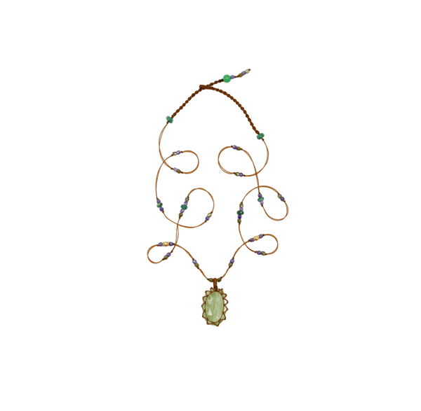 So Precious Collier Court Tibétain - Kyanite Mint - Mix Tsavorite - Fil Tabac