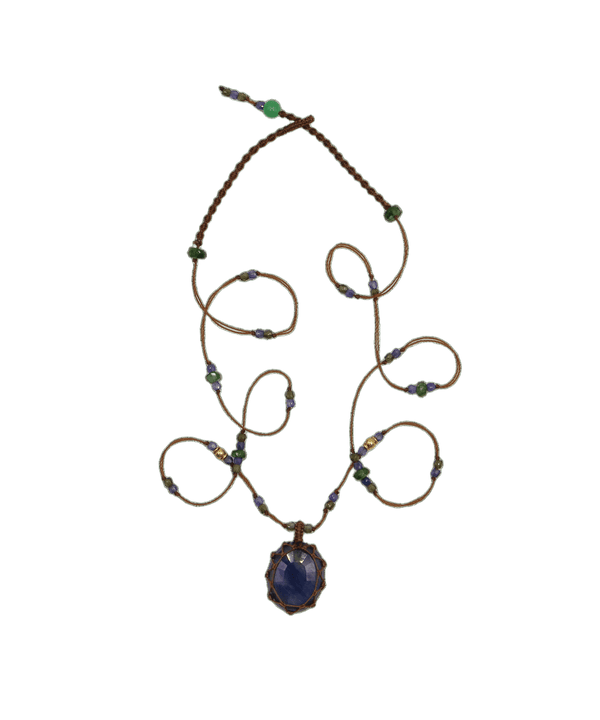 So Precious Collier Court Tibétain - Glassfilled Bleu - Mix Tsavorite - Fil Tabac