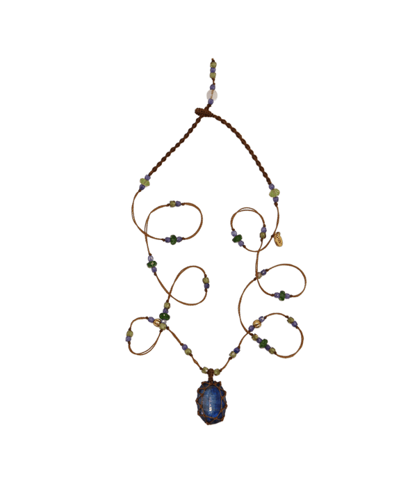 So Precious Collier Court Tibétain - Kyanite Bleue - Mix Tsavorite - Fil Tabac