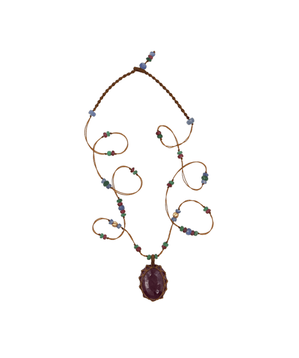 So Precious Collier Court Tibétain - Rubis - Mix Précieux - Fil Tabac