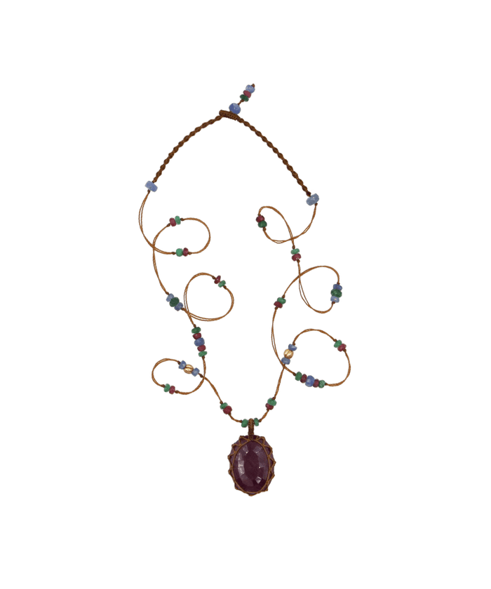 So Precious Collier Court Tibétain - Rubis - Mix Précieux - Fil Tabac