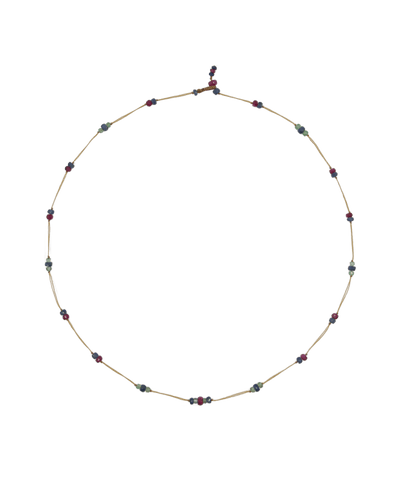 Collier Chocker Woopy Précieux Rubis, Émeraude & Saphir - Fil Beige