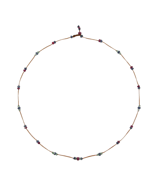 Collier Chocker Woopy Précieux Rubis, Émeraude & Saphir - Fil Tabac