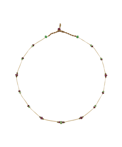 Choker Necklace Woopy Ruby Tsavorite - Beige Thread