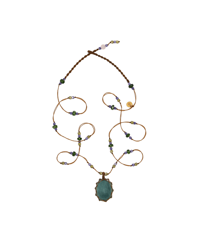 Collana Corto Tibetano - Grandidiérite - Mix Tsavorite - Filo Tabacco