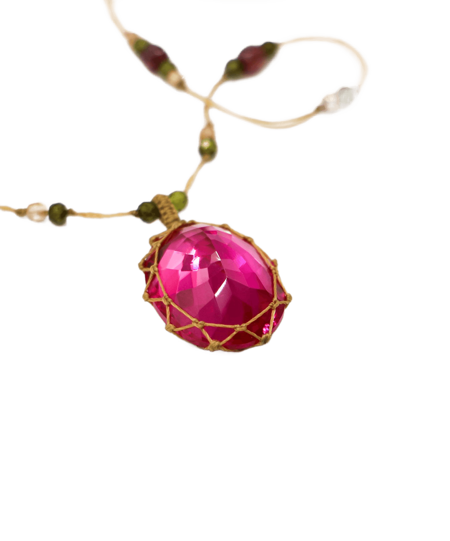 Long Tibetan Necklace - Pink Indian Glass - Rose Tourmaline Mix - Beige Thread