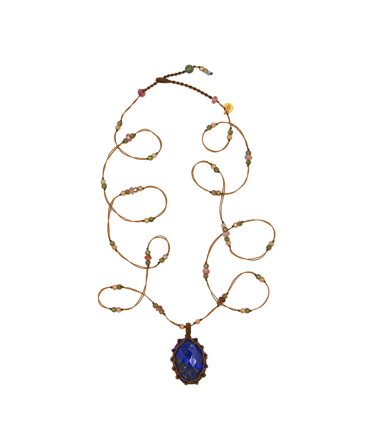 Tibetan Long Necklace - Lapis Lazuli - Mix Tsavorite - Tabac Thread