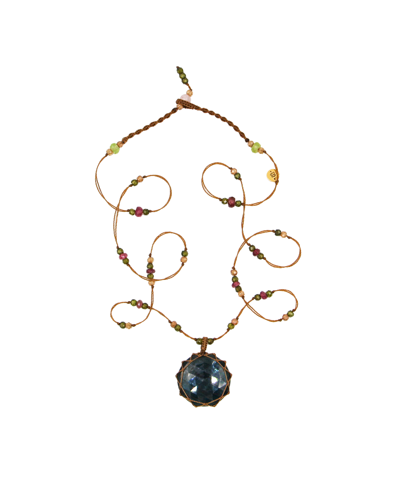 Collier Court Tibétain - Kyanite Teal - Mix Tourmaline Rose - Fil Tabac