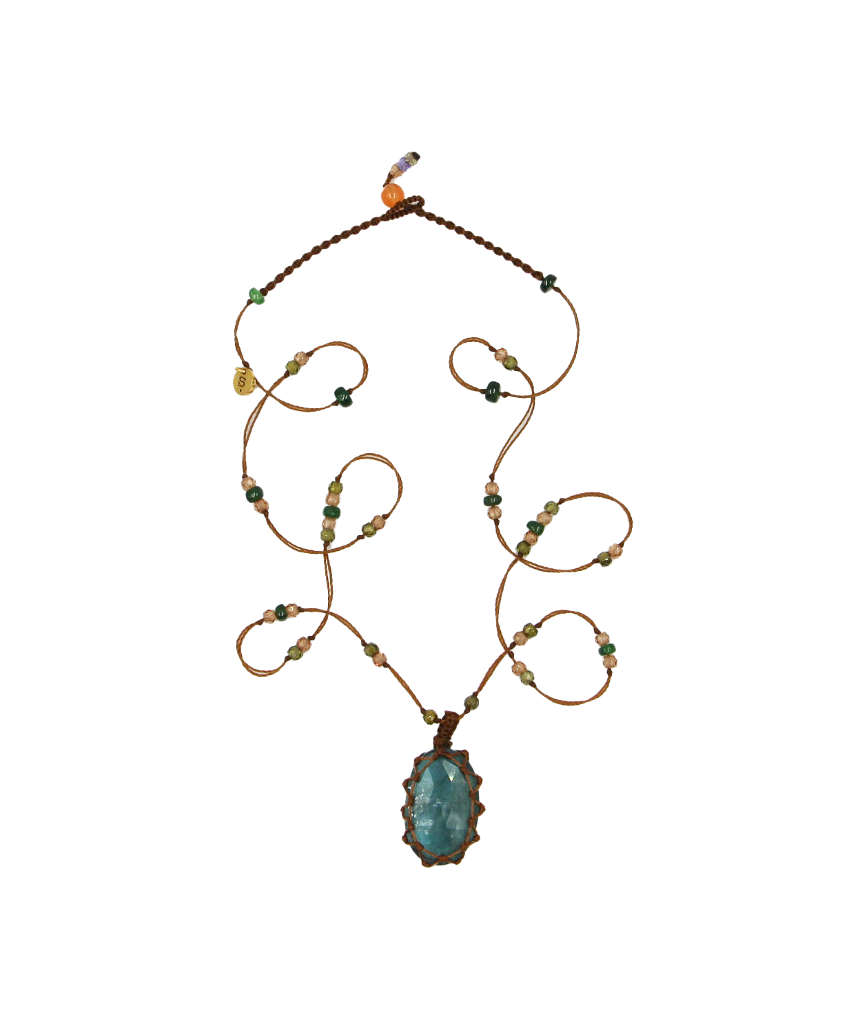 Collier Court Tibétain - Kyanite Teal - Mix Émeraude - Fil Tabac