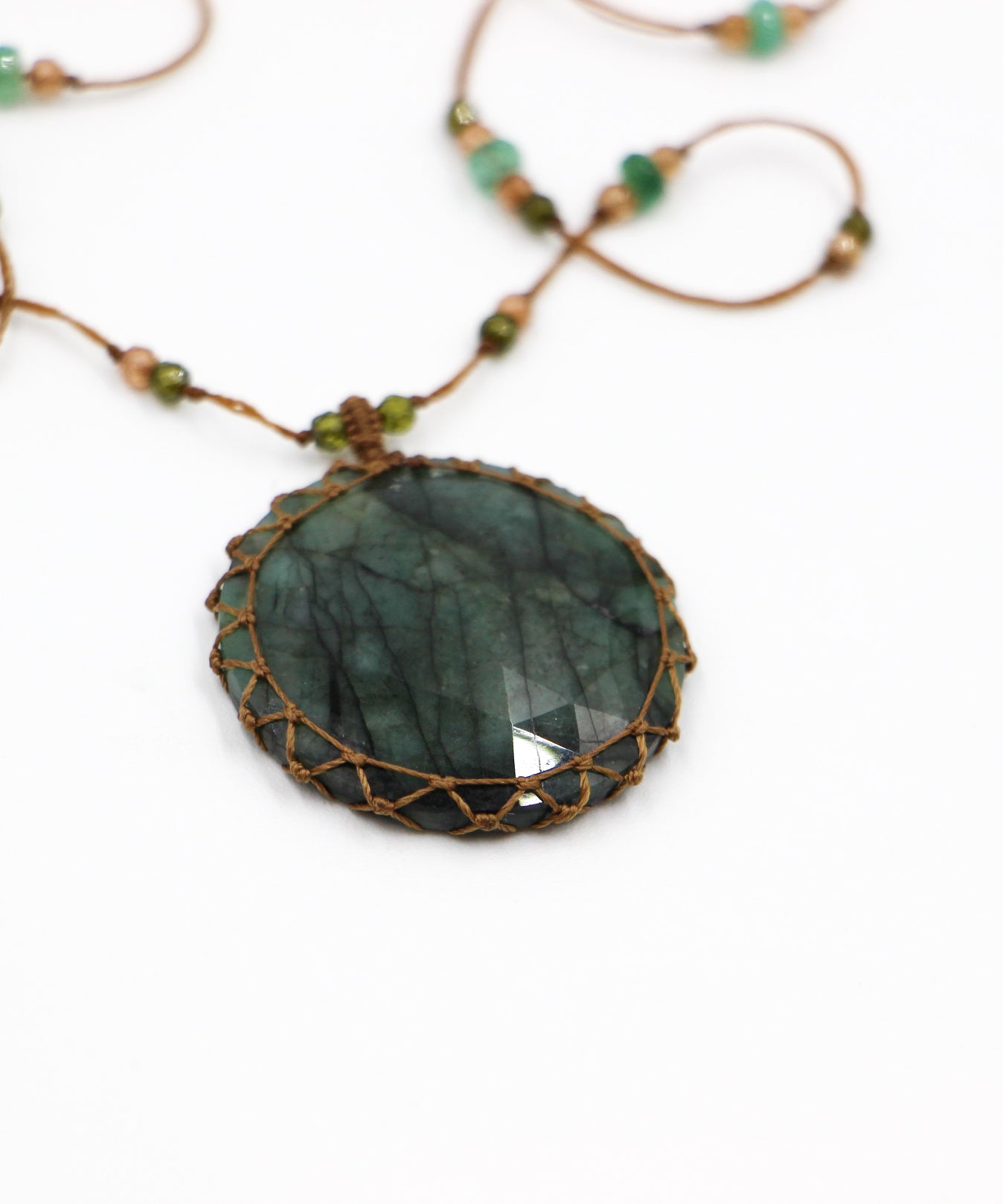 Tibetan Long Necklace - Emerald - Precious Mix - Tabac Thread