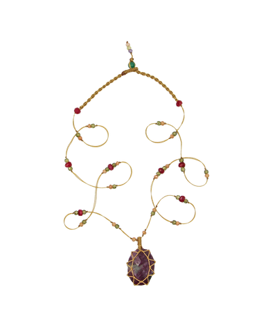 Collier Court Tibétain - Rubis Zoïsite - Mix Rubis - Fil Beige