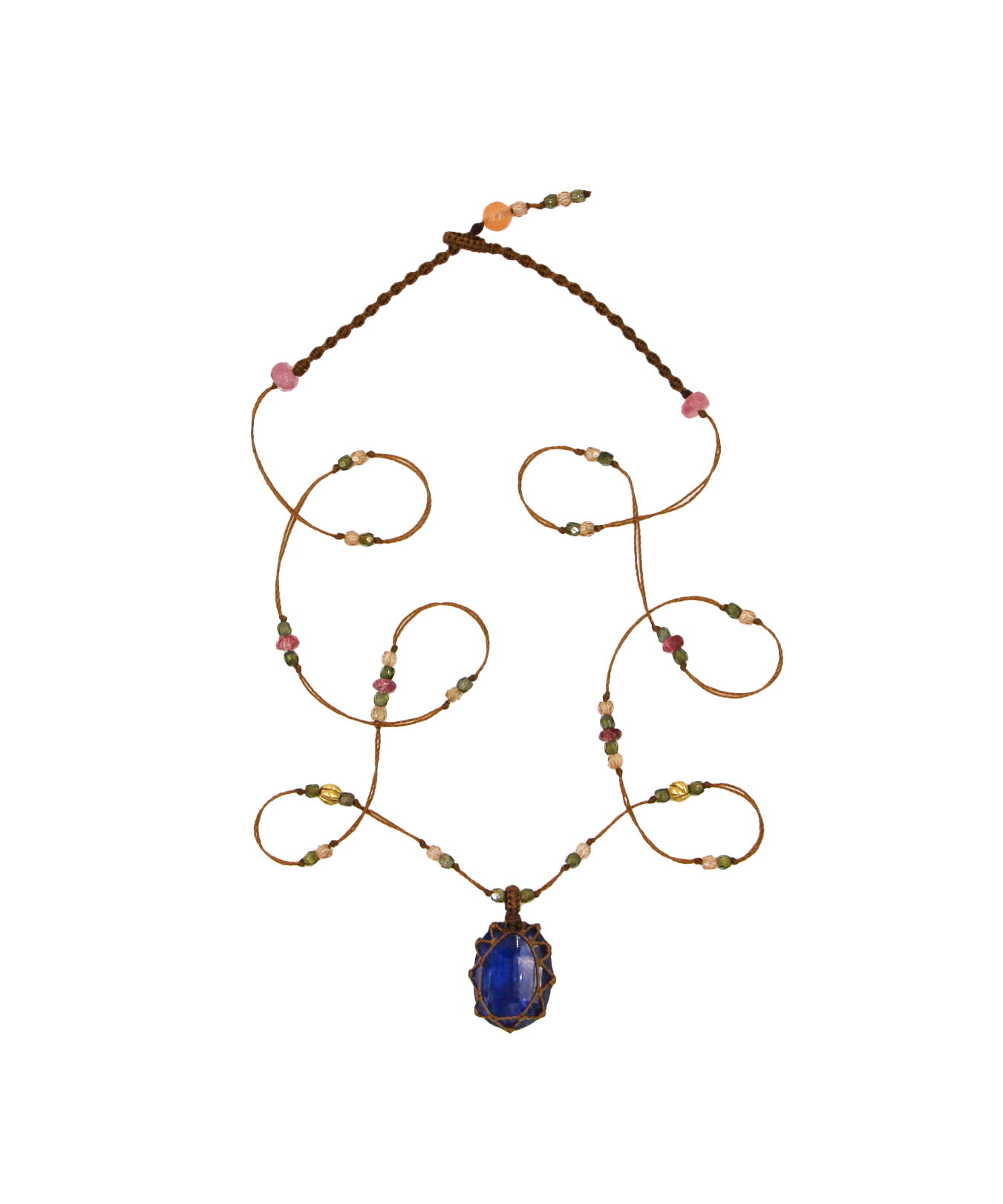 So Precious Collier Court Tibétain - Kyanite - Mix Tourmaline Rose - Fil Tabac