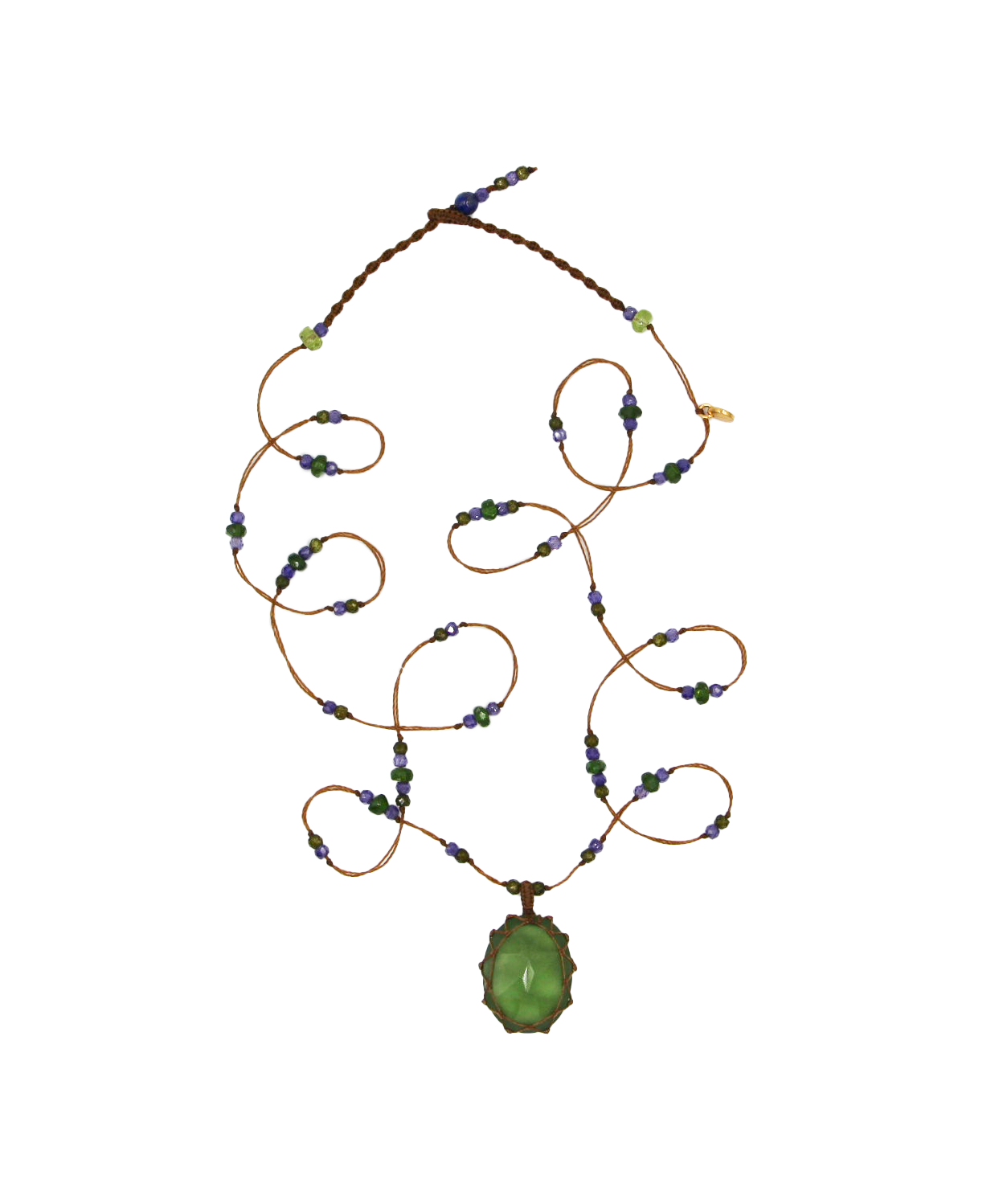 Tibetan Long Necklace - Vesuvianite - Mix Tsavorite - Tabac Thread