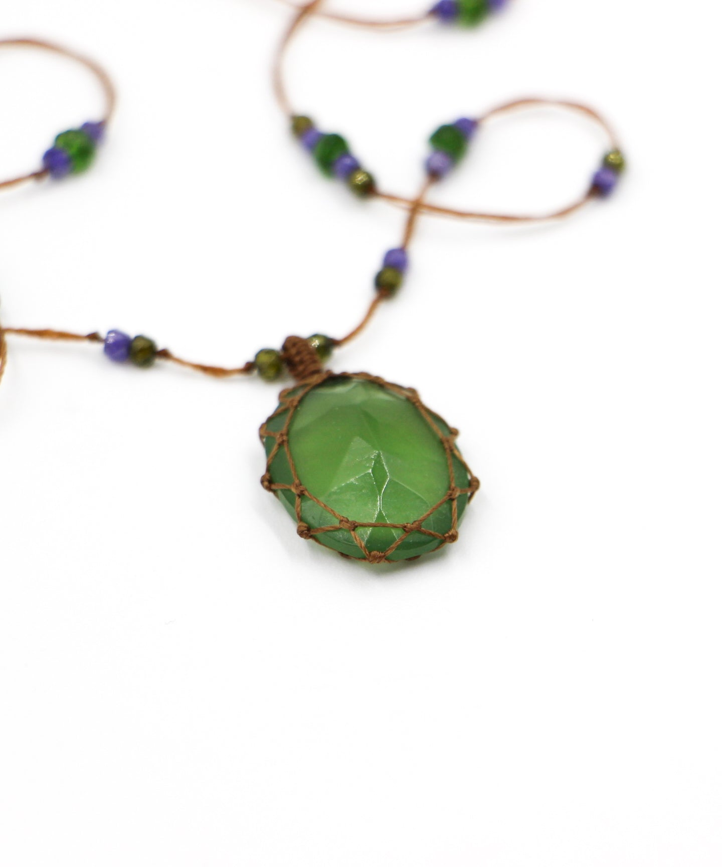 Tibetan Long Necklace - Vesuvianite - Mix Tsavorite - Tabac Thread