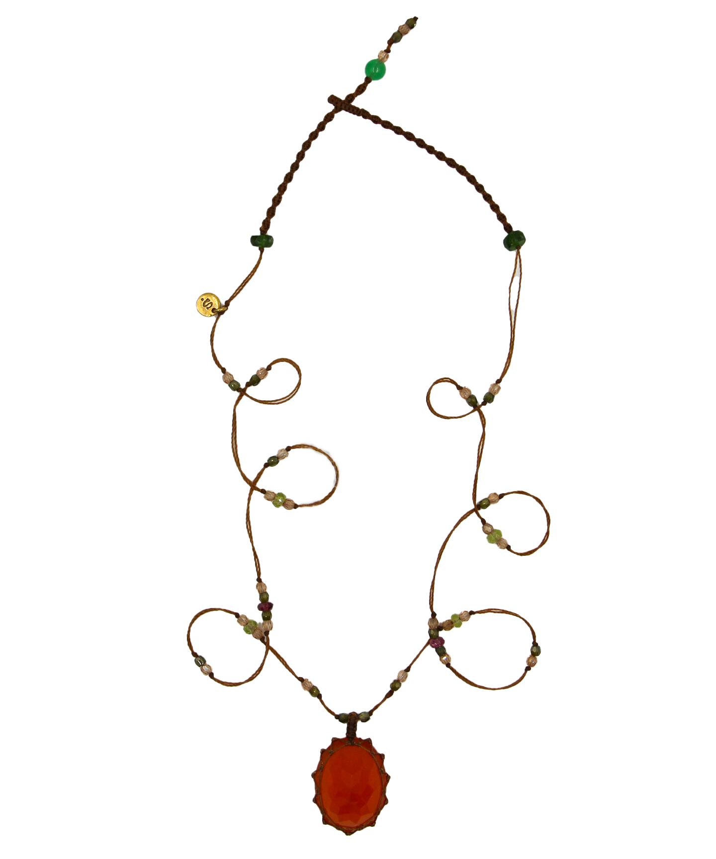 Collier Court Tibétain - Orange Onyx - Mix Tourmaline - Fil Tabac