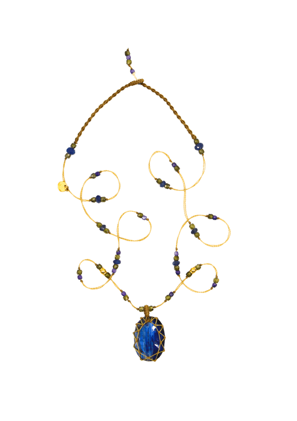 So Precious Collier Court Tibétain - Kyanite - Mix Saphir - Fil Beige