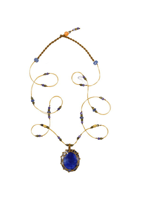 So Precious Collier Court Tibétain - Glassfilled Bleu - Mix Saphir - Fil Beige